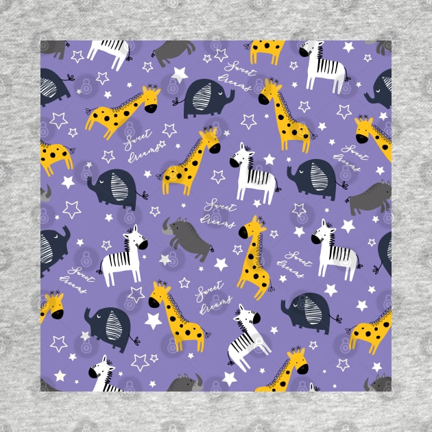 Sweet dreams little one zoo animals cute pattern purple by Arch4Design